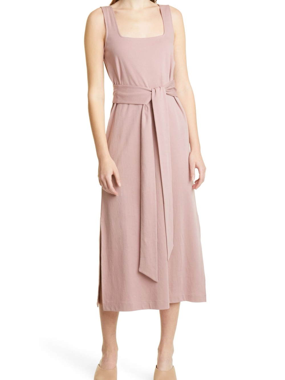 Vince Dusty Rose Sleeveless Midi Dress with Tie Belt